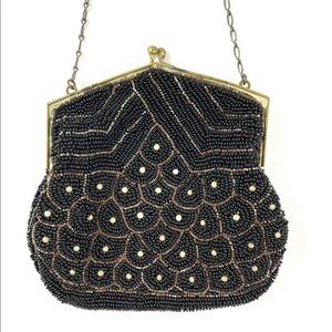 Vintage 1930s K & G Charlet Paris New York Black Beaded Square Evening Bag Purse
